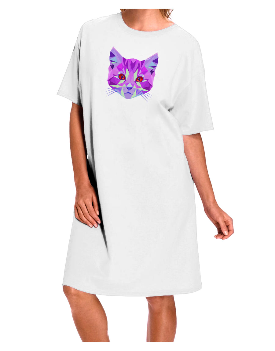 Stylish Geometric Kitty Purple Adult Night Shirt Dress in White - Available in One Size-Night Shirt-TooLoud-White-OSFM-Davson Sales