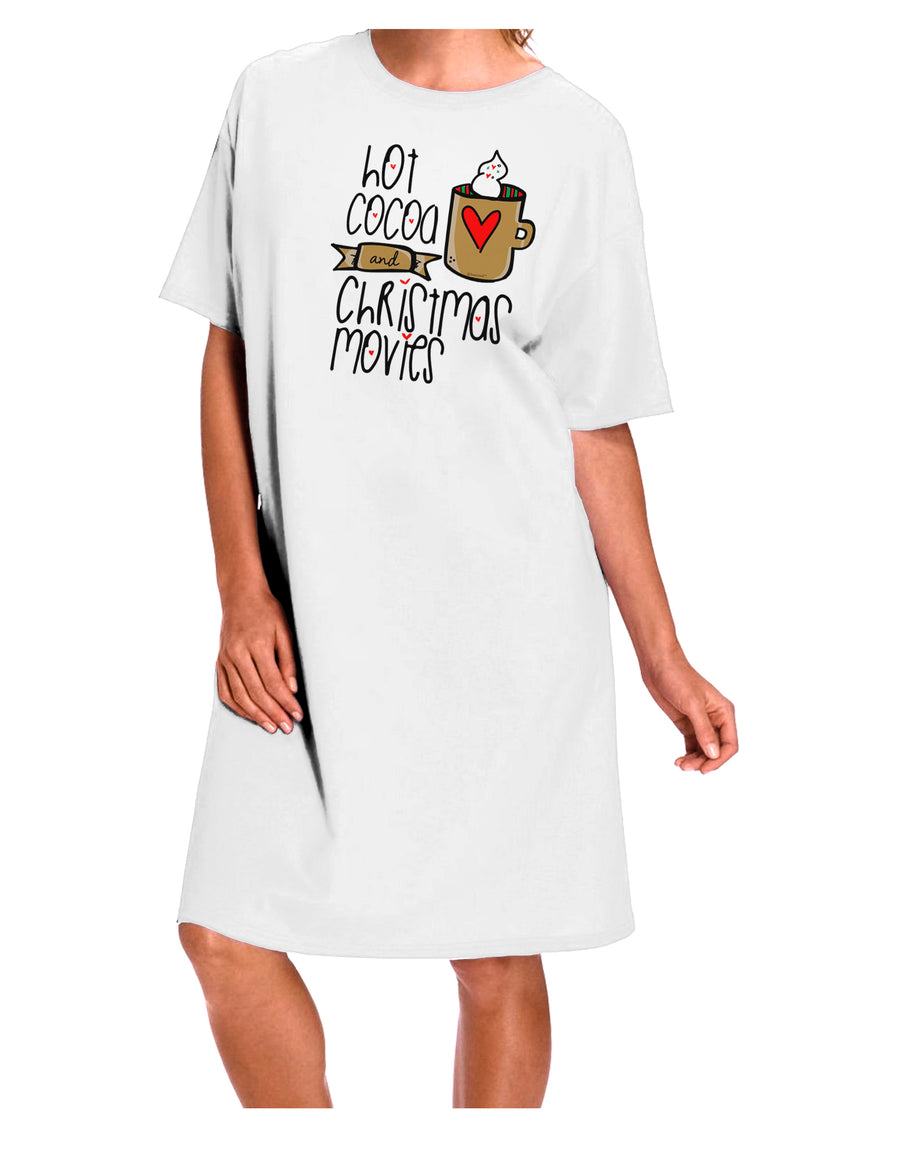 Cozy up with our exquisite Hot Cocoa and Christmas Movies Adult Night Shirt Dress in White, One Size-Night Shirt-TooLoud-Davson Sales