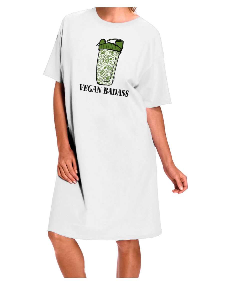 Vegan Badass Bottle Print Night Shirt Dress - White, One Size-Night Shirt-TooLoud-Davson Sales