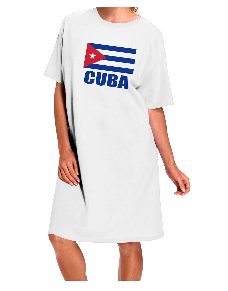 Cuban Pride Adult Night Shirt Dress - White - One Size, featuring the Cuba Flag, offered by TooLoud-Night Shirt-TooLoud-White-One-Size-Davson Sales