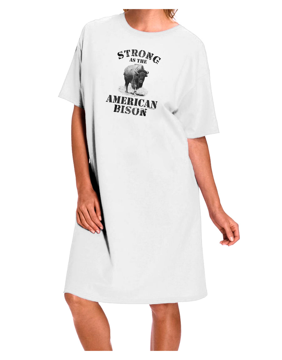 Premium White Adult Night Shirt Dress with Strong Bison Text - One Size-Night Shirt-TooLoud-White-OSFM-Davson Sales