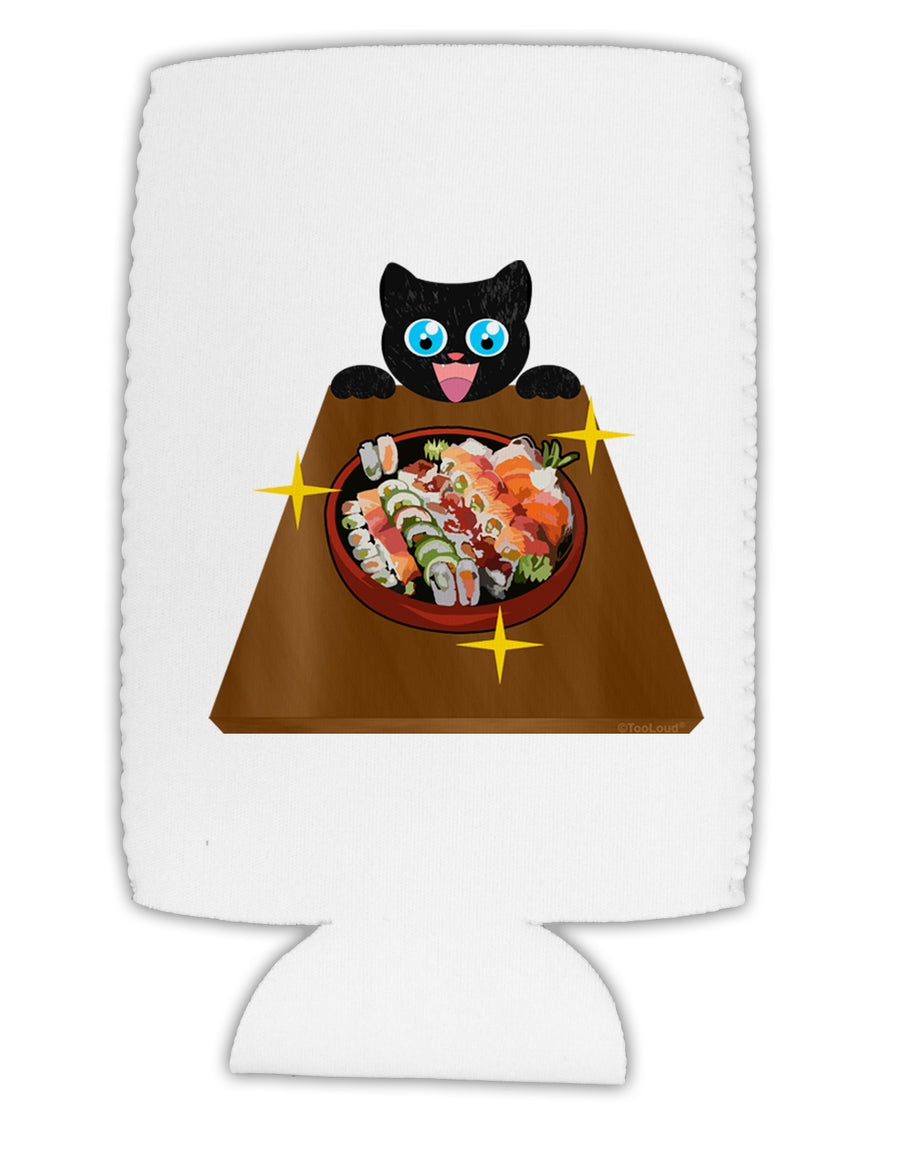Anime Cat Loves Sushi Collapsible Neoprene Tall Can Insulator by TooLoud-Tall Can Insulator-TooLoud-White-Davson Sales