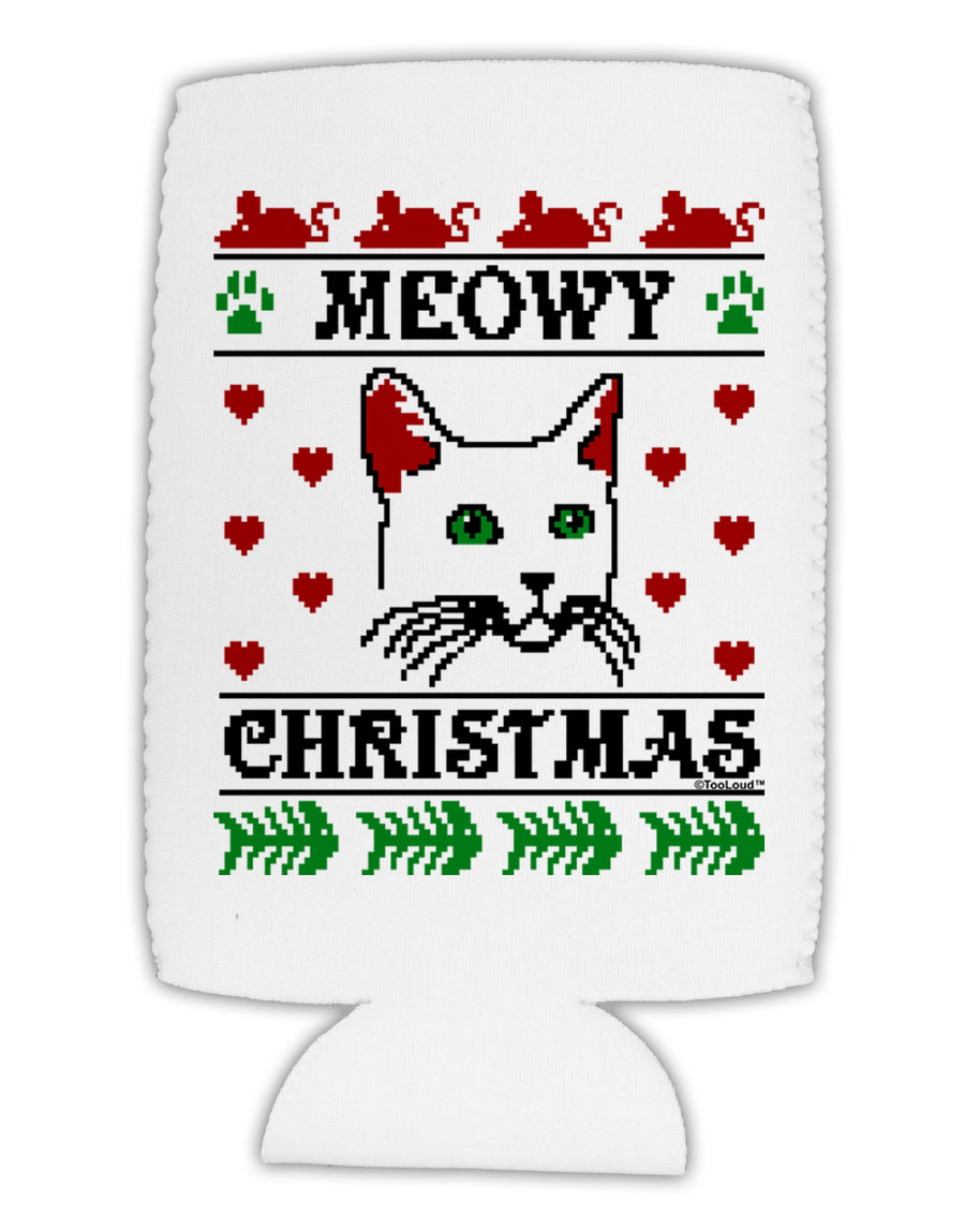 Meowy Christmas Cat Knit Look Collapsible Neoprene Tall Can Insulator by TooLoud-TooLoud-White-Davson Sales