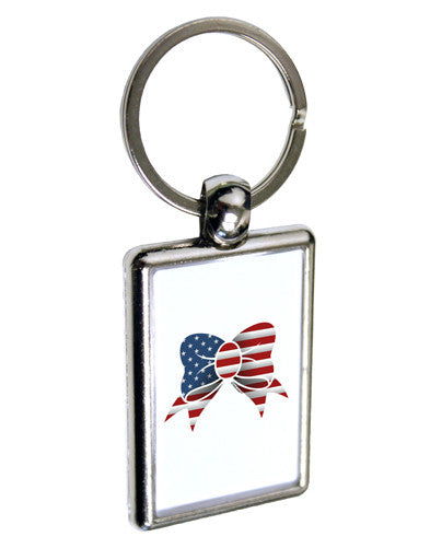 Patriotic Bow Keychain Key Ring-TooLoud-Silver-White-1.2"x1.75"-Davson Sales