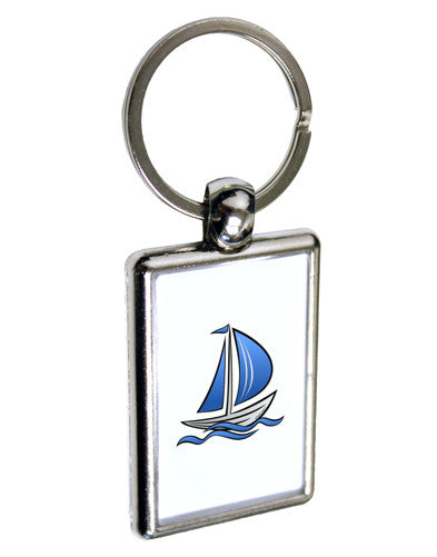 Blue Sailboat Keychain Key Ring-TooLoud-Silver-White-1.2"x1.75"-Davson Sales