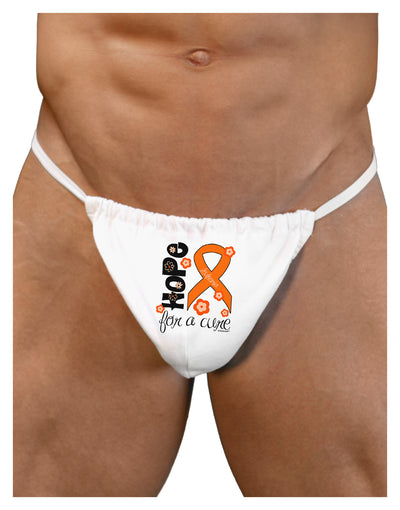 Hope for a Cure - Orange Ribbon Leukemia - Flowers Mens G-String Underwear-Mens G-String-LOBBO-White-Small/Medium-Davson Sales