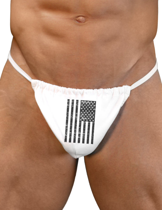 Vintage Black and White USA Flag Mens G-String Underwear-Mens G-String-LOBBO-White-Small/Medium-Davson Sales