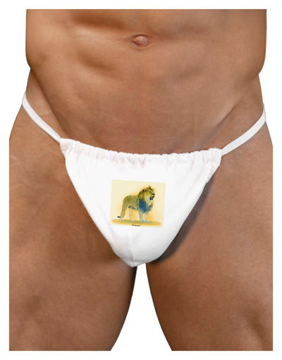 Lion Watercolor 1 Mens G-String Underwear-Mens G-String-LOBBO-White-Small/Medium-Davson Sales