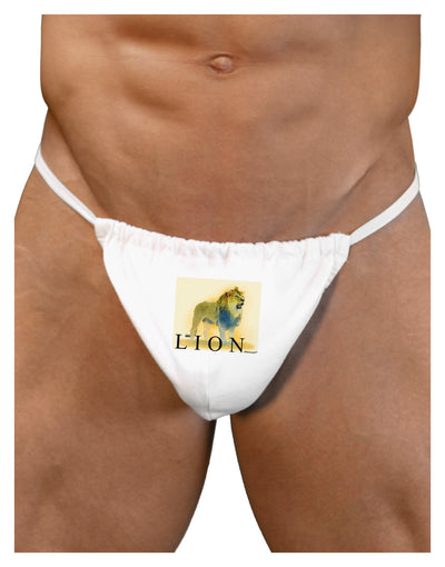 Lion Watercolor 1 Text Mens G-String Underwear-Mens G-String-LOBBO-White-Small/Medium-Davson Sales