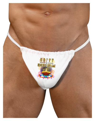 Happy Deepavali - Rangoli and Diya Mens G-String Underwear by LOBBO-Mens G-String-LOBBO-White-Small/Medium-Davson Sales