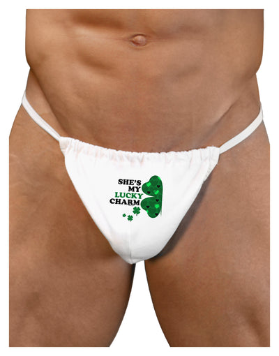 She's My Lucky Charm - Left Mens G-String Underwear-Mens G-String-LOBBO-White-Small/Medium-Davson Sales