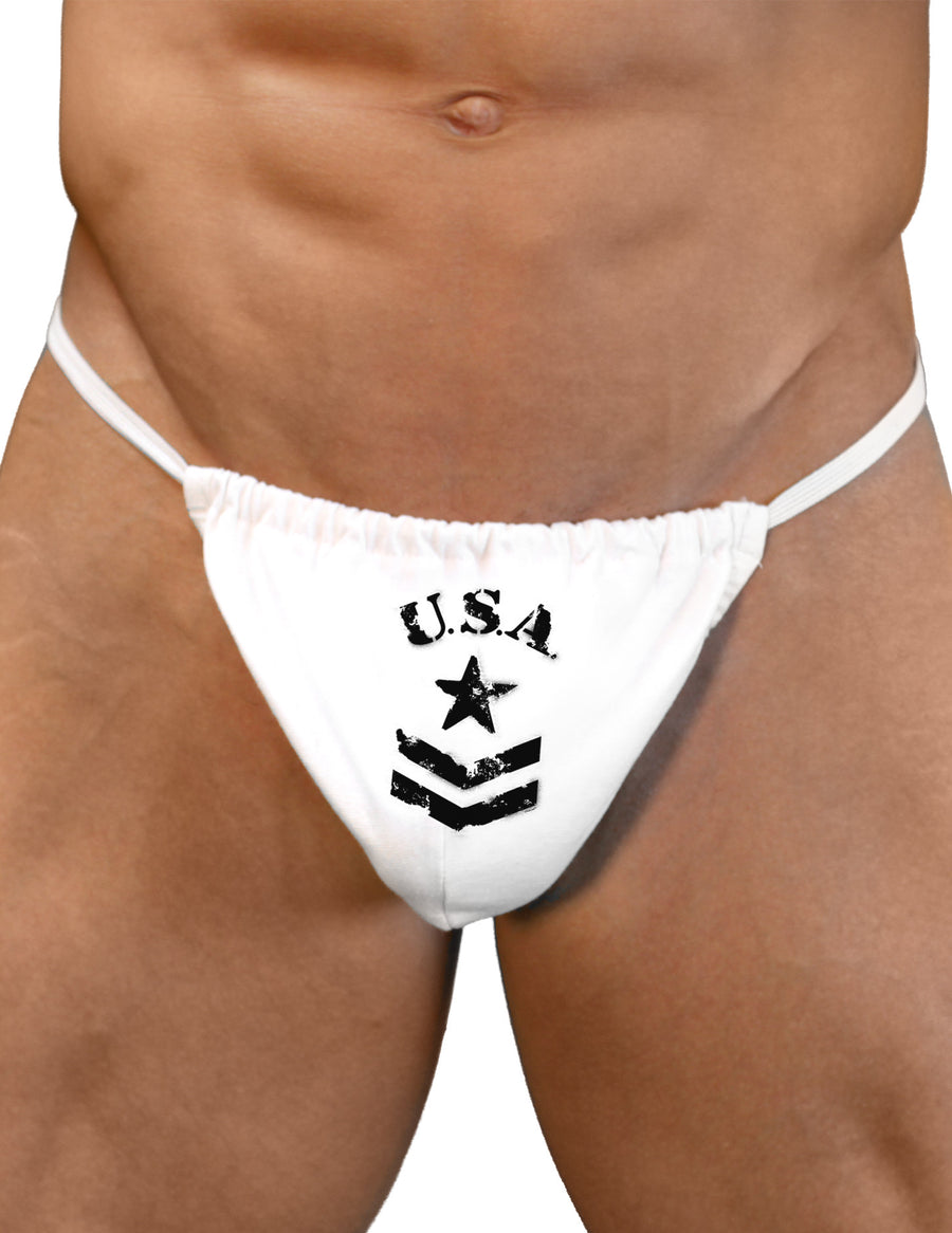 USA Military Star Stencil Logo Mens G-String Underwear-Mens G-String-LOBBO-White-Small/Medium-Davson Sales