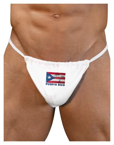 Distressed Puerto Rico Flag Mens G-String Underwear-Mens G-String-LOBBO-White-Small/Medium-Davson Sales