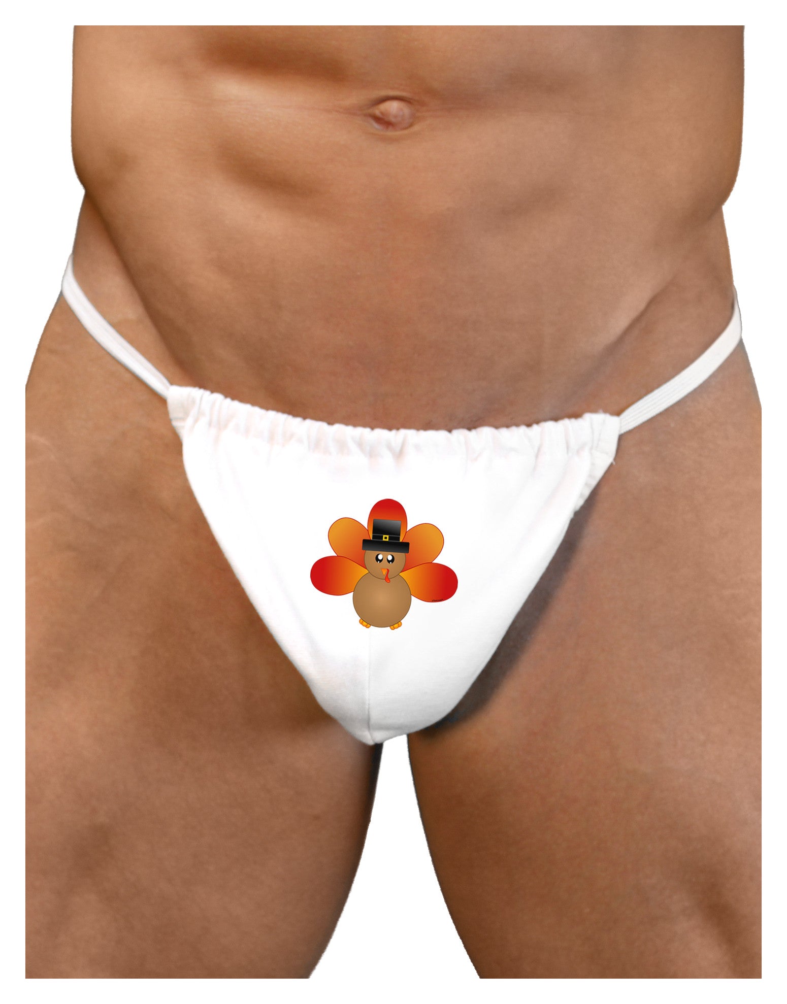 Cute Pilgrim Turkey Thanksgiving Mens G-String Underwear-Mens G-String-LOBBO-White-Small/Medium-Davson Sales