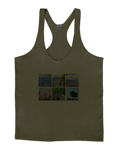 Palm Springs Square Collage Mens String Tank Top-Men's String Tank Tops-LOBBO-Army-Green-Small-Davson Sales