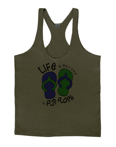 Life is Better in Flip Flops - Blue and Green Mens String Tank Top-Men's String Tank Tops-LOBBO-Army-Green-Small-Davson Sales