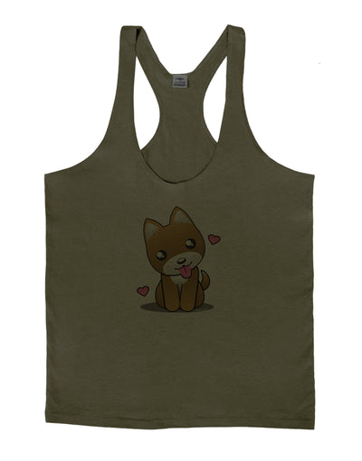 Kawaii Puppy Mens String Tank Top-Men's String Tank Tops-LOBBO-Army-Green-Small-Davson Sales