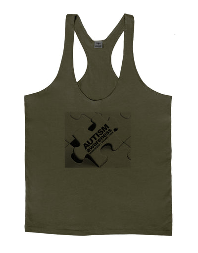 Autism Awareness - Puzzle Black & White Mens String Tank Top-Men's String Tank Tops-LOBBO-Army-Green-Small-Davson Sales