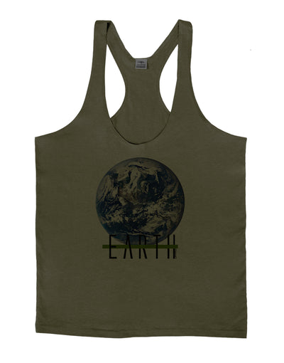 Planet Earth Text Mens String Tank Top-Men's String Tank Tops-LOBBO-Army-Green-Small-Davson Sales