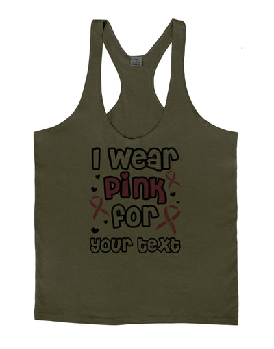 Personalized I Wear Pink for -Name- Breast Cancer Awareness Mens String Tank Top-Men's String Tank Tops-LOBBO-Army-Green-Small-Davson Sales