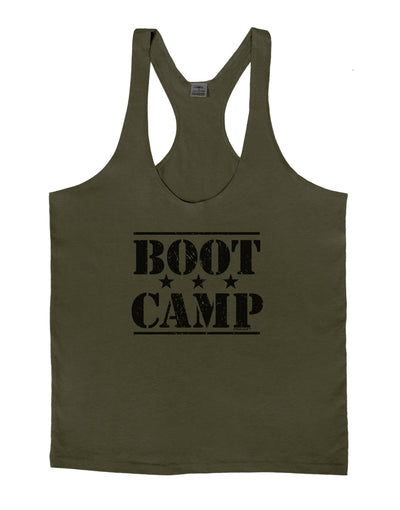 Bootcamp Large distressed Text Mens String Tank Top-Men's String Tank Tops-LOBBO-Army-Green-Small-Davson Sales