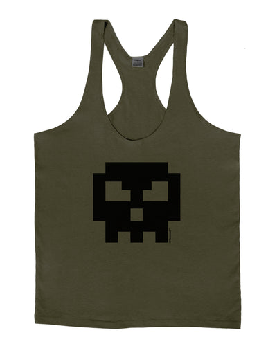 Retro 8-Bit Skull Mens String Tank Top-Men's String Tank Tops-LOBBO-Army-Green-Small-Davson Sales