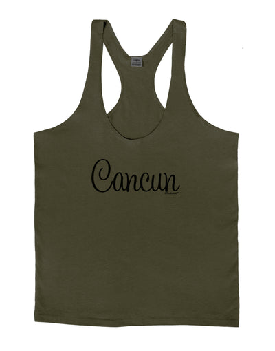 Cancun Mexico - Script Text Mens String Tank Top-Men's String Tank Tops-LOBBO-Army-Green-Small-Davson Sales