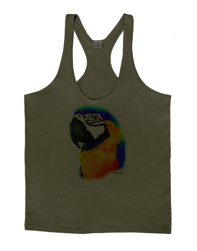 Brightly Colored Parrot Watercolor Mens String Tank Top-Men's String Tank Tops-LOBBO-Army-Green-Small-Davson Sales