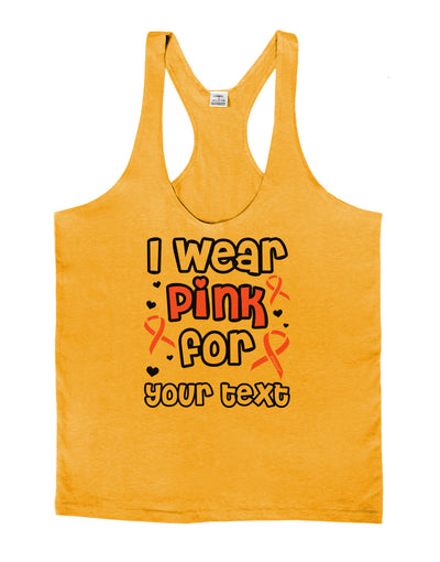 Personalized I Wear Pink for -Name- Breast Cancer Awareness Mens String Tank Top-Men's String Tank Tops-LOBBO-Gold-Small-Davson Sales