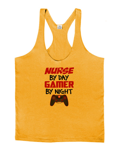 Nurse By Day Gamer By Night Mens String Tank Top-Men's String Tank Tops-LOBBO-Gold-Small-Davson Sales