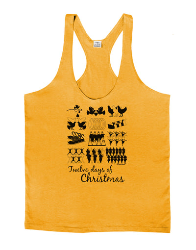 TooLoud Twelve Days of Christmas Text Mens String Tank Top-Men's String Tank Tops-LOBBO-Gold-Small-Davson Sales