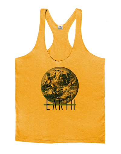 Planet Earth Text Mens String Tank Top-Men's String Tank Tops-LOBBO-Gold-Small-Davson Sales