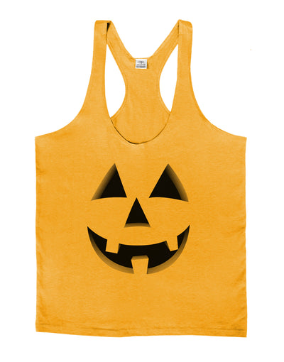 Happy Cute Jack O' Lantern Pumpkin Face Mens String Tank Top-Men's String Tank Tops-LOBBO-Gold-Small-Davson Sales