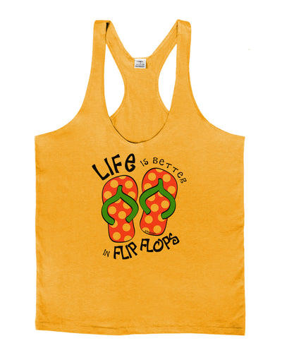 Life is Better in Flip Flops - Pink and Green Mens String Tank Top-Men's String Tank Tops-LOBBO-Gold-Small-Davson Sales