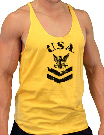 USA Military Navy Stencil Logo Mens String Tank Top-LOBBO-Gold-Small-Davson Sales