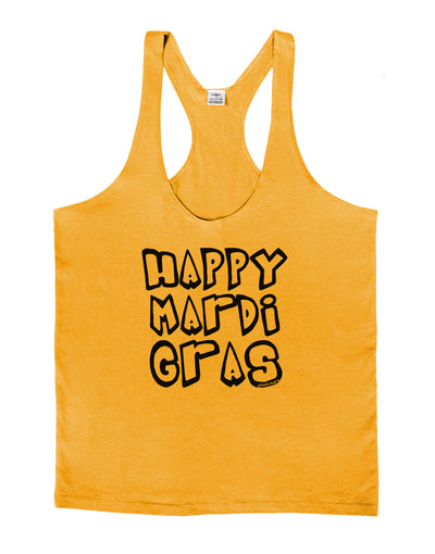 Happy Mardi Gras Text 2 BnW Mens String Tank Top-Men's String Tank Tops-LOBBO-Gold-Small-Davson Sales