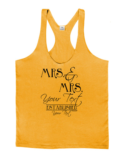 Personalized Mrs and Mrs Lesbian Wedding - Name- Established -Date- Design Mens String Tank Top-Men's String Tank Tops-LOBBO-Gold-Small-Davson Sales