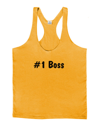 #1 Boss Text - Boss Day Mens String Tank Top-Men's String Tank Tops-LOBBO-Gold-Small-Davson Sales