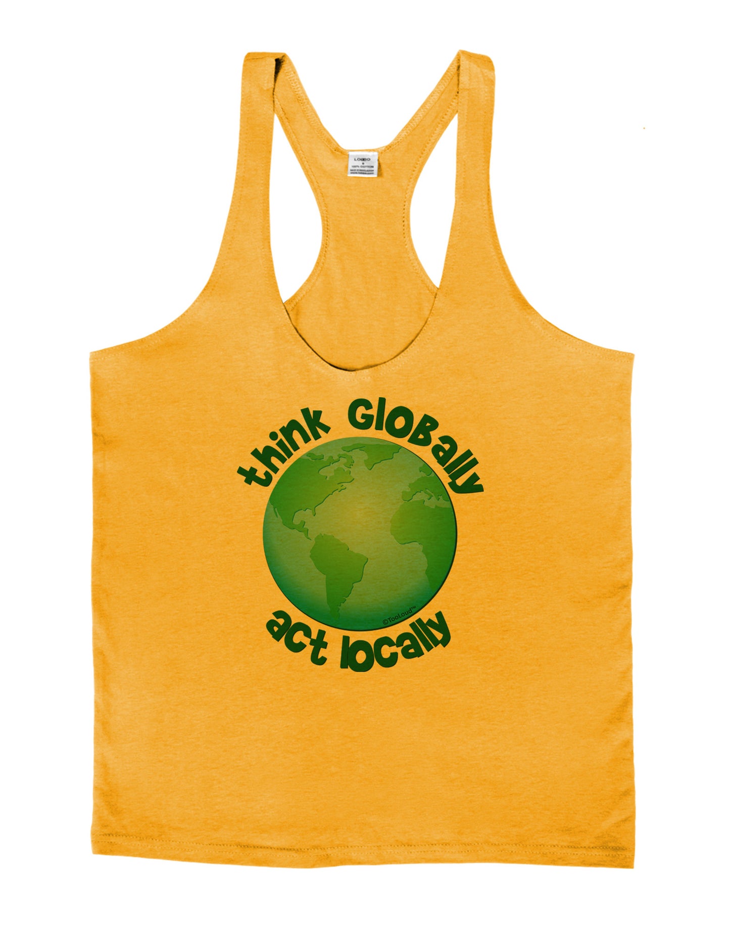 Think Globally Act Locally - Globe Mens String Tank Top-Men's String Tank Tops-LOBBO-Gold-Small-Davson Sales