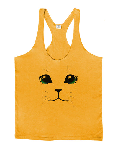 Blue-Eyed Cute Cat Face Mens String Tank Top-Men's String Tank Tops-LOBBO-Gold-Small-Davson Sales