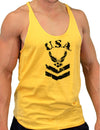 USA Military Air Force Stencil Logo Mens String Tank Top-LOBBO-Gold-Small-Davson Sales