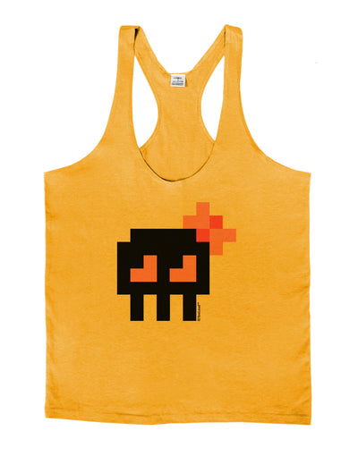 Retro 8-Bit Skull with Pink Bow Mens String Tank Top-Men's String Tank Tops-LOBBO-Gold-Small-Davson Sales