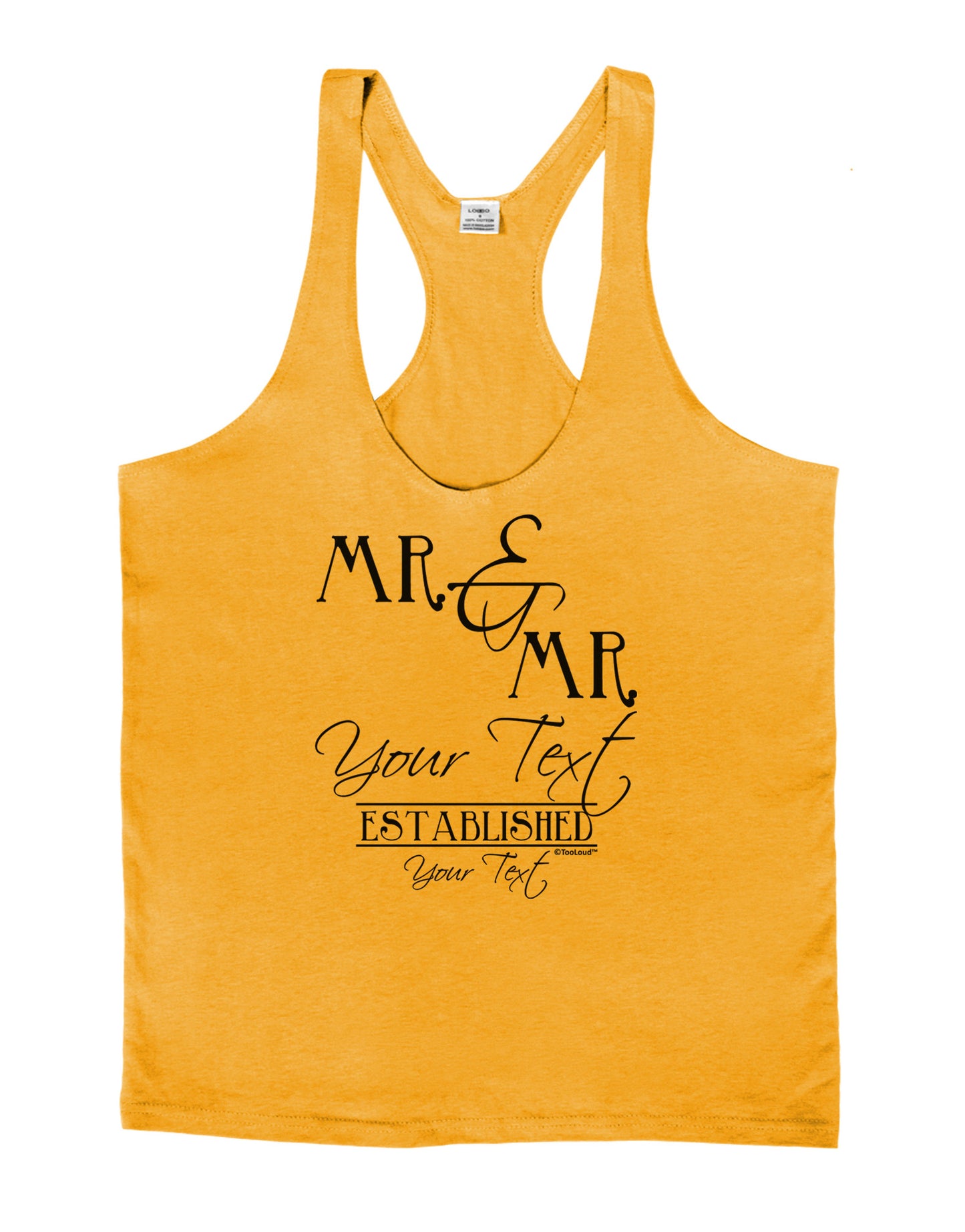 Personalized Mr and Mr -Name- Established -Date- Design Mens String Tank Top-Men's String Tank Tops-LOBBO-Gold-Small-Davson Sales