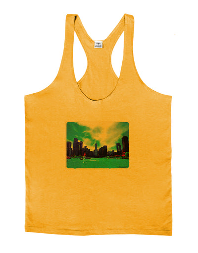 Chicago Skyline Watercolor Mens String Tank Top-Men's String Tank Tops-LOBBO-Gold-Small-Davson Sales