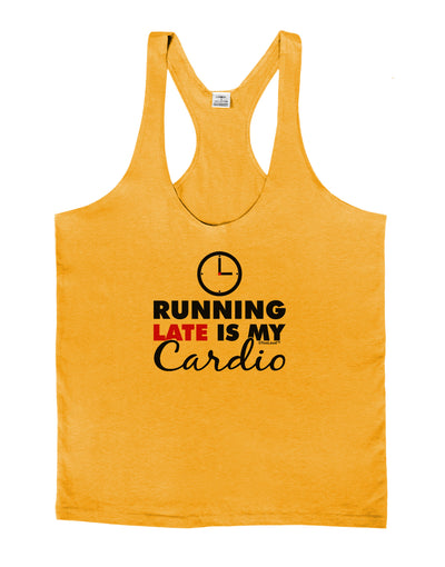 Running Late Is My Cardio Mens String Tank Top-Men's String Tank Tops-LOBBO-Gold-Small-Davson Sales