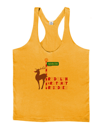 Rudolf Ratchet Reindeer Color Text Mens String Tank Top-Men's String Tank Tops-LOBBO-Gold-Small-Davson Sales