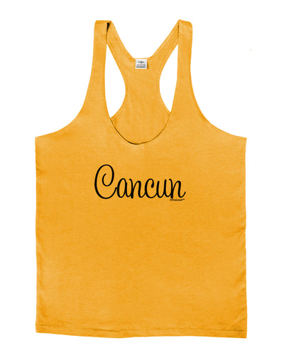 Cancun Mexico - Script Text Mens String Tank Top-Men's String Tank Tops-LOBBO-Gold-Small-Davson Sales