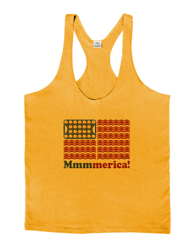 American Breakfast Flag - Bacon and Eggs - Mmmmerica Mens String Tank Top-Men's String Tank Tops-LOBBO-Gold-Small-Davson Sales