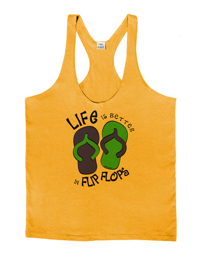 Life is Better in Flip Flops - Blue and Green Mens String Tank Top-Men's String Tank Tops-LOBBO-Gold-Small-Davson Sales