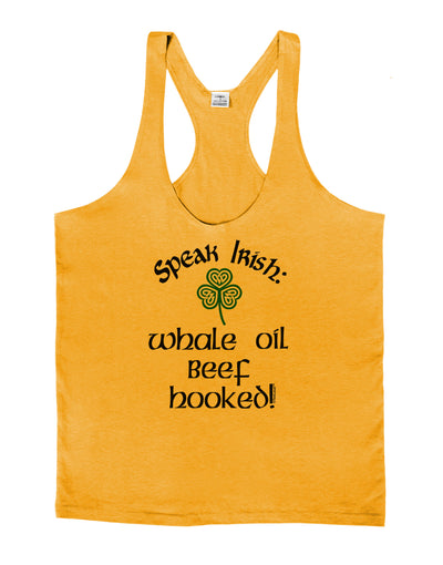 Speak Irish - Whale Oil Beef Hooked Mens String Tank Top-Men's String Tank Tops-LOBBO-Gold-Small-Davson Sales